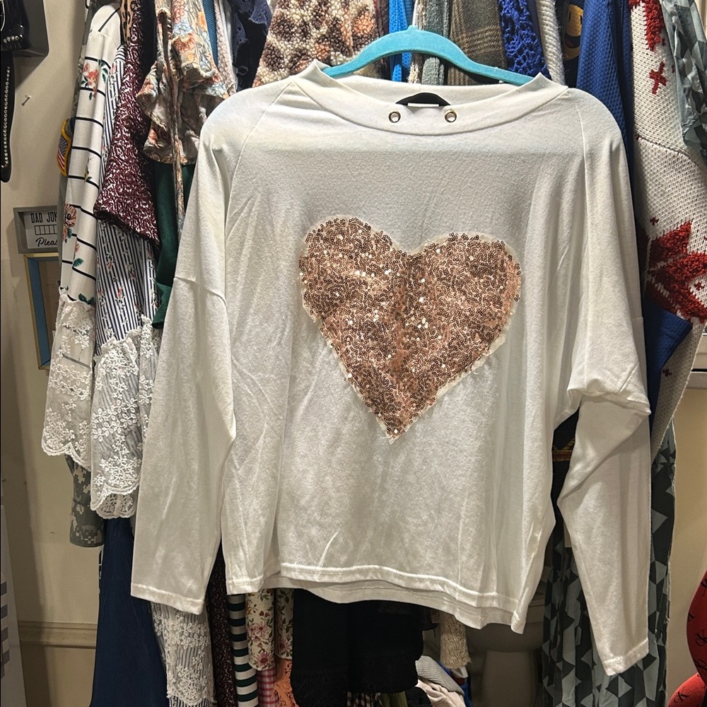 Sequin Heart Long Sleeve Top